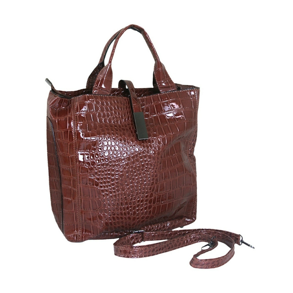 Elegant Crocodile-Embossed Brown Tote Bag